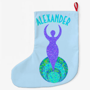 Grande Chaussette De Noël Z mystique verte et pourpre de la déesse de terre