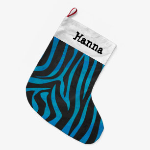 Grande Chaussette De Noël Zebra Black et Blue Print