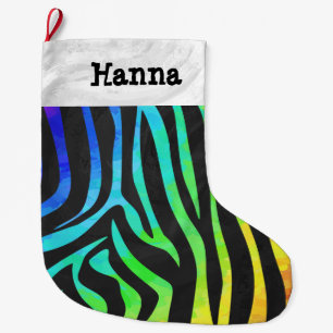 Grande Chaussette De Noël Zebra Black et Rainbow Print
