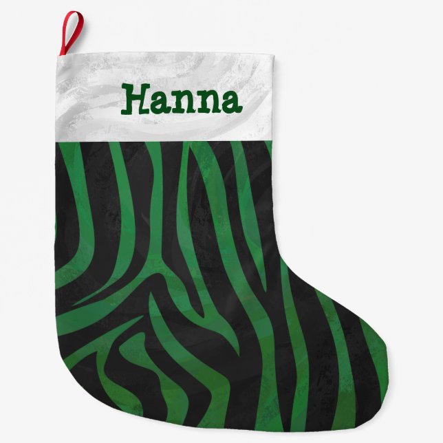Grande Chaussette De Noël Zebra noir et vert (Devant)
