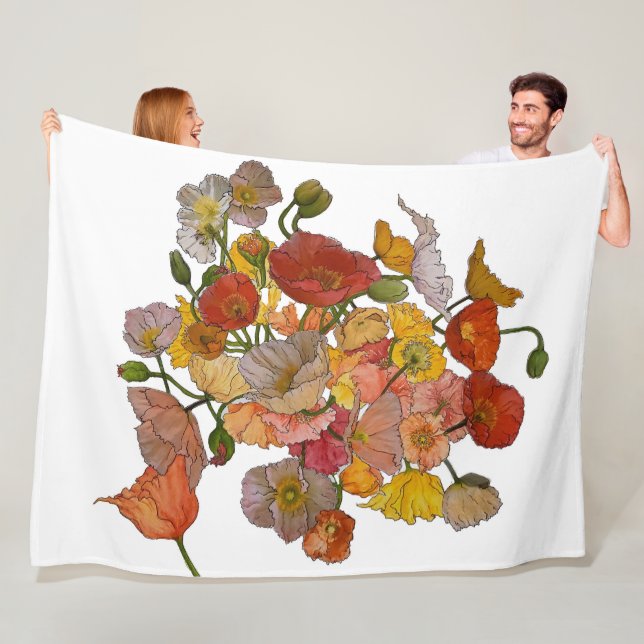 grande couverture en toison avec des pavots multim (En situation)