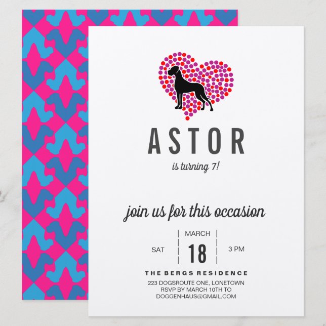 Grande Dane Invitation Anniversaire (Devant / Derrière)