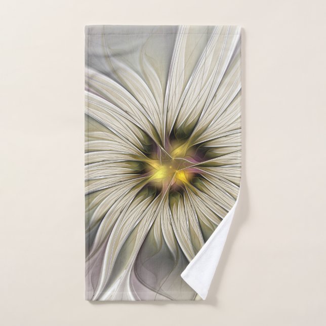Grande Fleur d'ivoire, Abstrait Art Fractal Modern (Serviette à main)