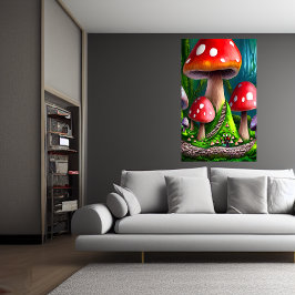 Grande forêt de champignons rouges | AI Art Poster