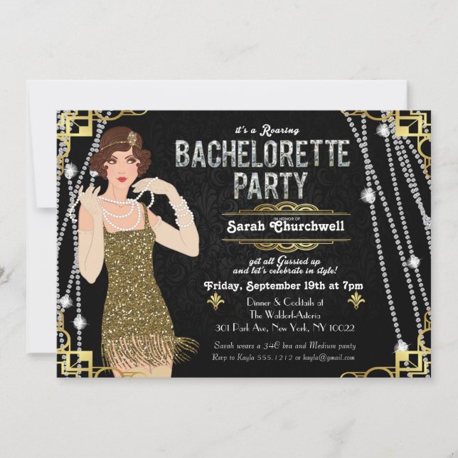 Grande Gatsby Flapper Girl Bachelorette Invitation (Devant)