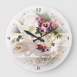 Grande horloge murale avec peinture de thé victori