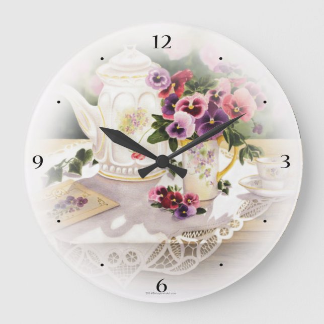 Grande horloge murale avec peinture de thé victori (Recto)