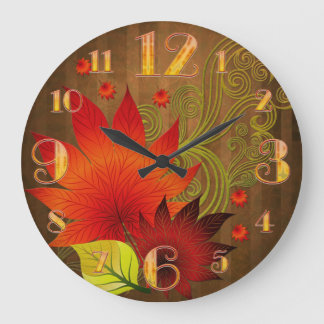 Grande horloge murale de feuille d'automne