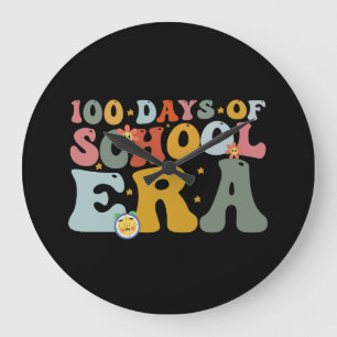 Grande Horloge Ronde 100 jours d'école ère groovy enseignant enfants
