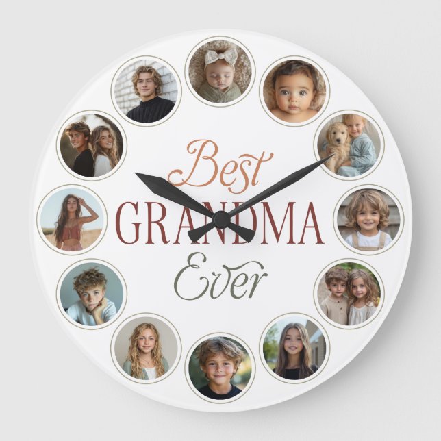 Grande Horloge Ronde 12 Photo Collage Best Grandma Ever (Recto)