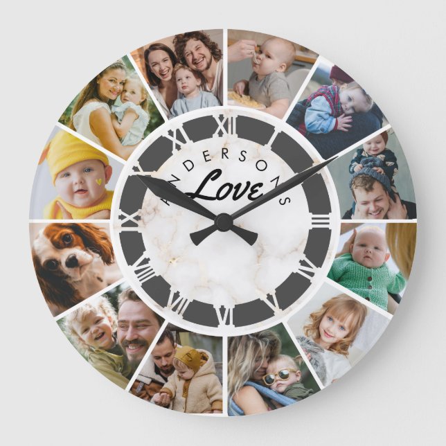 Grande Horloge Ronde 12 Photo Collage personnalisé Amour de famille (Recto)