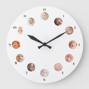 Grande Horloge Ronde 12 photos personnalisées de bébé