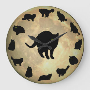 Grande Horloge Ronde 13 Chats noirs et une Pleine lune