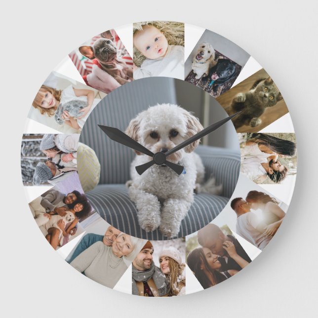 Grande Horloge Ronde 13 Collage photo personnalisé (Recto)