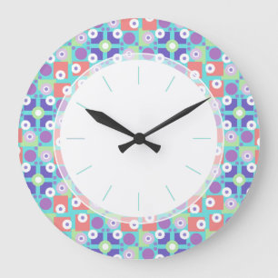 Grande Horloge Ronde 1950 Rétro Funky Aqua violet cuisine géométrique