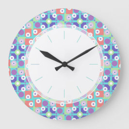 Grande Horloge Ronde 1950 Rétro Funky Aqua violet cuisine géométrique