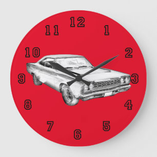 Grande Horloge Ronde 1968 Plymouth Roadrunner Muscle Car Illustration