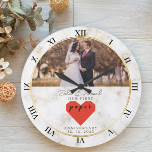 Grande Horloge Ronde 1er anniversaire de mariage personnalisé papier ma