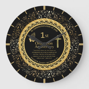 Grande Horloge Ronde 1er anniversaire d'Ordination prêtre PERSONNALISÉ