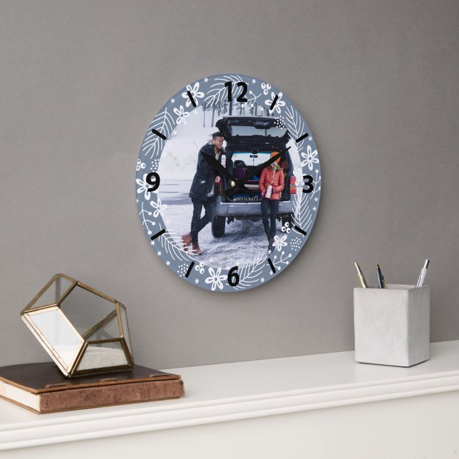 Grande Horloge Ronde 1er Noël Joyeux Marié Citation Photo (Créateur téléchargé)