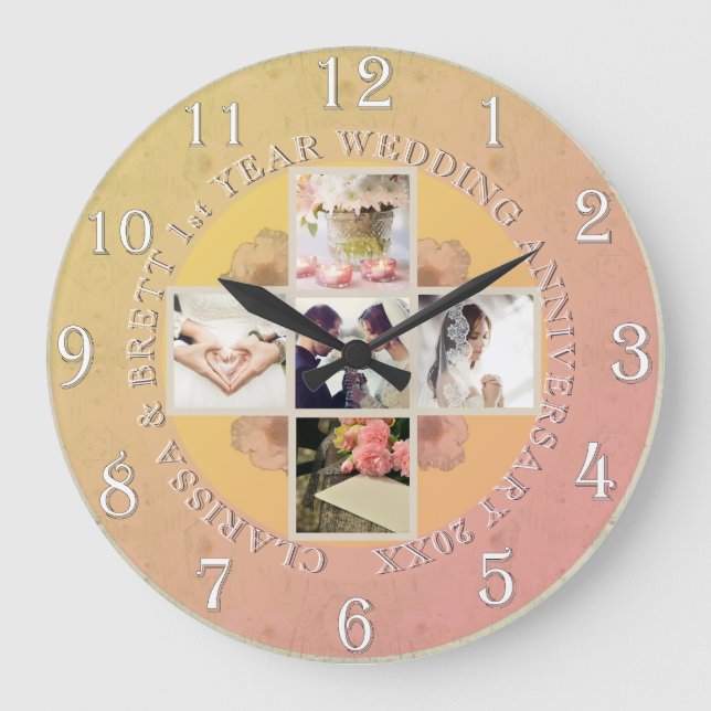 Grande Horloge Ronde 1ère année Mariage Anniversaire 5 photos Jaune Tou (Recto)