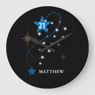 Grande Horloge Ronde 21e anniversaire bleu et noir Personnalisé