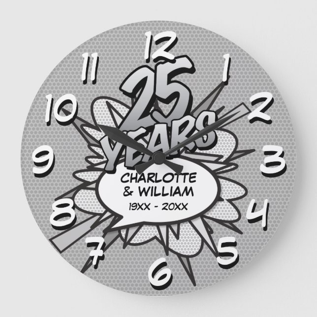 Grande Horloge Ronde 25e anniversaire d'argent bande dessinée Pop Art (Recto)