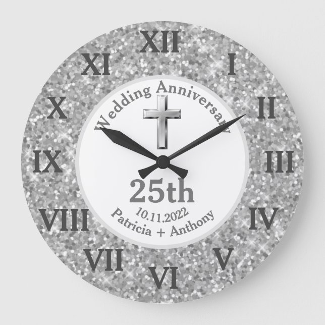 Grande Horloge Ronde 25e Anniversaire de Mariage Argent Religieux Brill (Recto)