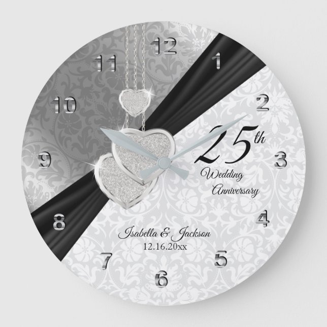Grande Horloge Ronde 25e anniversaire de Mariage d'argent Keepsaké (Recto)