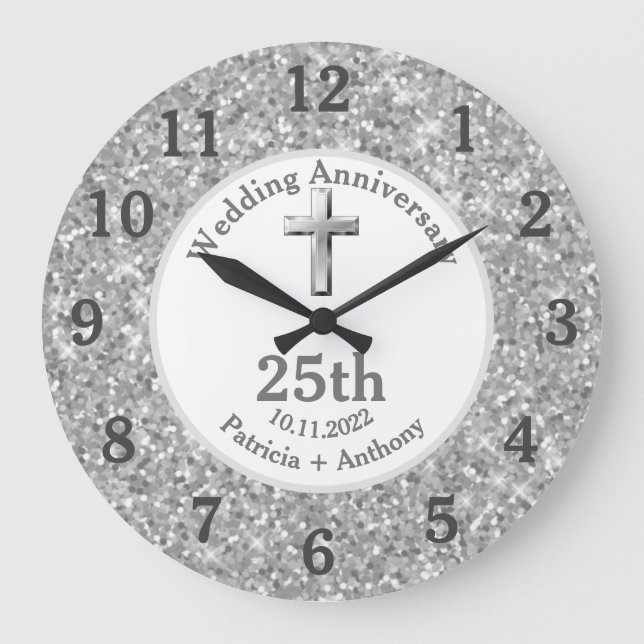Grande Horloge Ronde 25e anniversaire de mariage glitter religieux  (Recto)