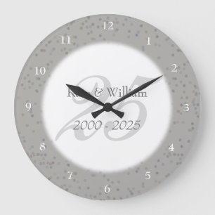 Grande Horloge Ronde 25e Anniversaire de Mariage Paillettes d'Argent Co