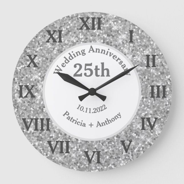 Grande Horloge Ronde 25e anniversaire de mariage paillettes Glam  (Recto)