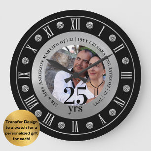 Grande Horloge Ronde 25e anniversaire Mariage de la photo cadeau Jubilé