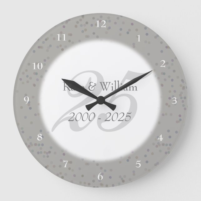 Grande Horloge Ronde 25ème Anniversaire de Mariage Argent Paillettes de (Recto)