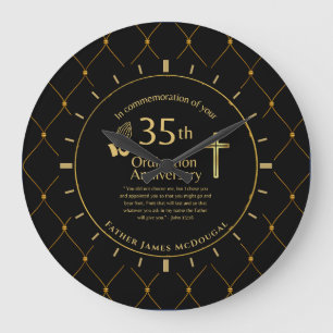 Grande Horloge Ronde 35E Ordination Anniversaire Prêtre PERSONNALISÉ