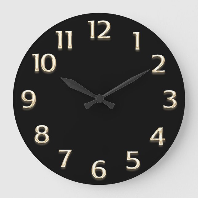 Grande Horloge Ronde 3D Effect Gold Champagne Minimalism Modern Black (Recto)