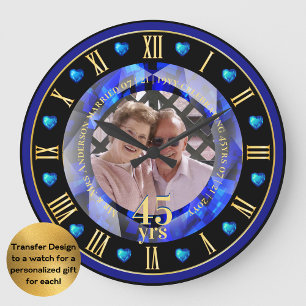Grande Horloge Ronde 45e Anniversaire de Mariage Cadeau PHOTO Saphir Bl