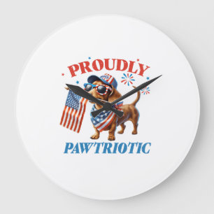 Grande Horloge Ronde 4 juillet USA Patriote Chien Fièrement