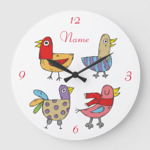 Grande Horloge Ronde 4 Oiseaux amusants Thunder_Cove