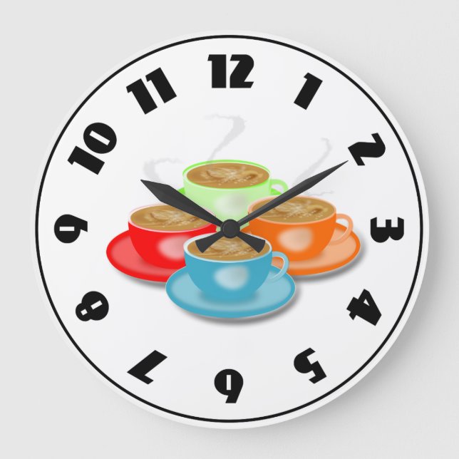 Grande Horloge Ronde 4 tasses d'horloge de café (Recto)