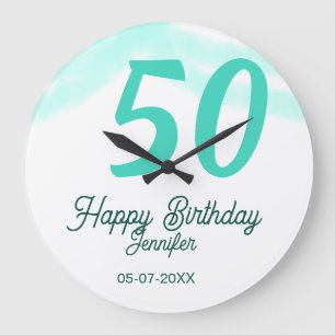 Grande Horloge Ronde 50e anniversaire ajouter nom date année vert paste