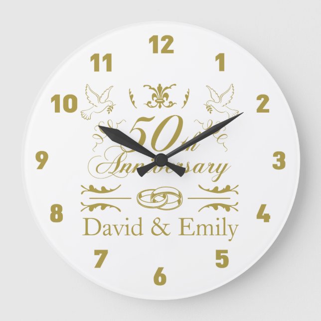 Grande Horloge Ronde 50e anniversaire de Mariage personnalisé (Recto)
