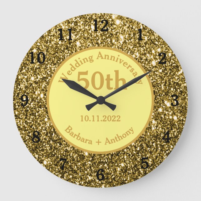 Grande Horloge Ronde 50e anniversaire de mariage Sparkle Gold Glam  (Recto)