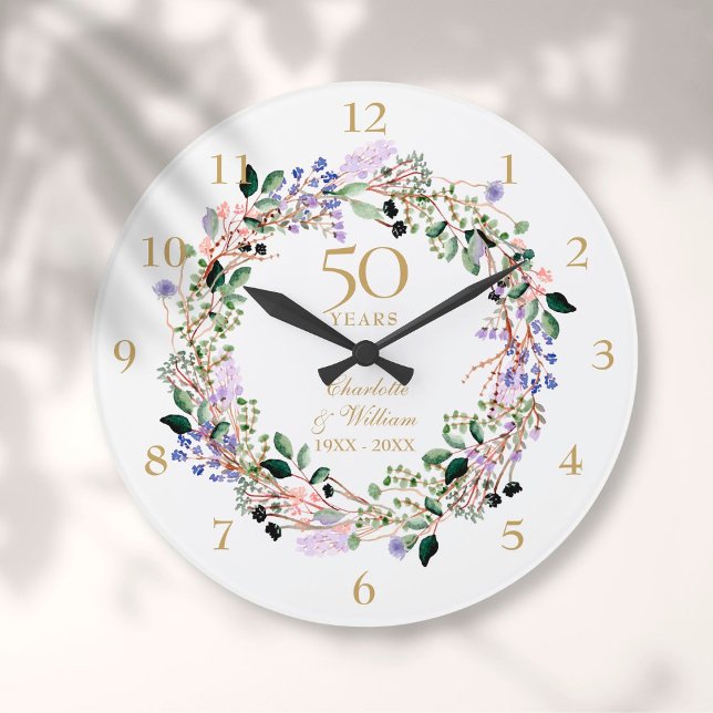 Grande Horloge Ronde 50e anniversaire du Mariage Floral Lavender Garlan (Créateur téléchargé)
