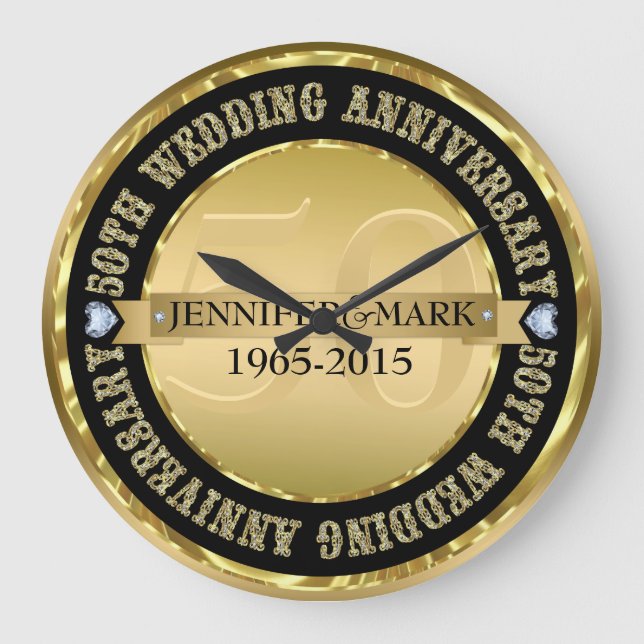 Grande Horloge Ronde 50E Anniversaire Mariage Métallic Or & Noir (Recto)