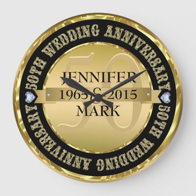 Grande Horloge Ronde 50E Anniversaire Mariage Métallic Or & Noir 2 (Recto)