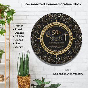 Grande Horloge Ronde 50E Ordination Anniversaire Prêtre PERSONNALISÉ