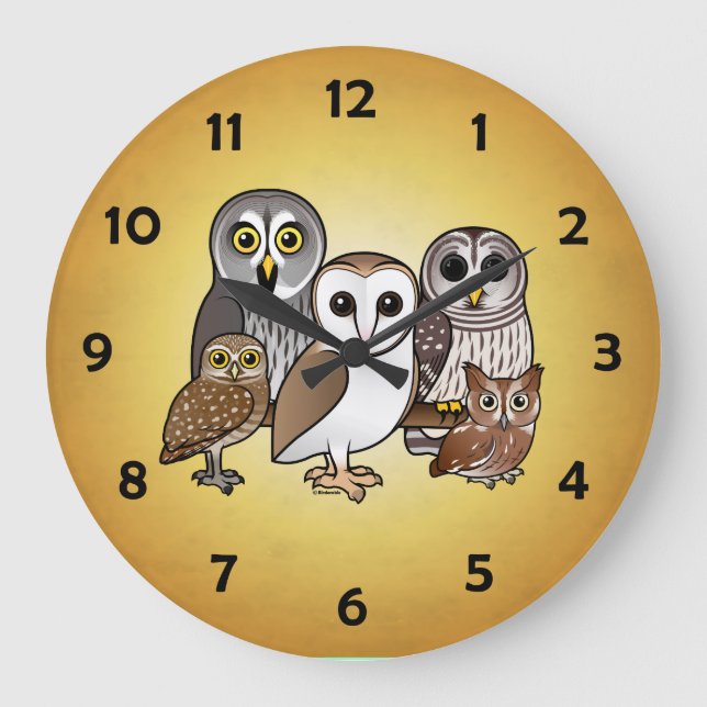 Grande Horloge Ronde 5 hiboux de Birdorable (Recto)