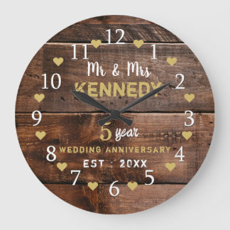 Grande Horloge Ronde 5e anniversaire du Mariage M. et Mme Rustic Wood