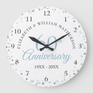 Grande Horloge Ronde 60e Anniversaire Amour Coeurs Confetti